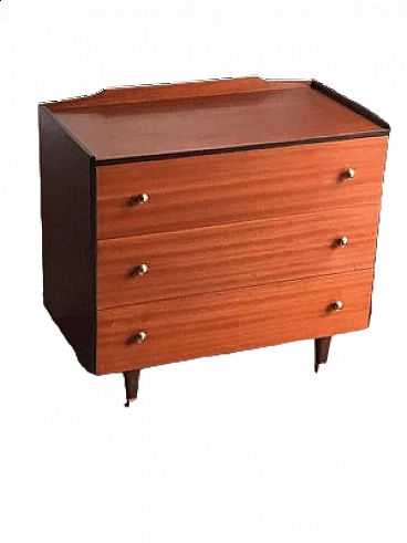 Chest of drawers in wood with black trim and gold knobs, 1960s