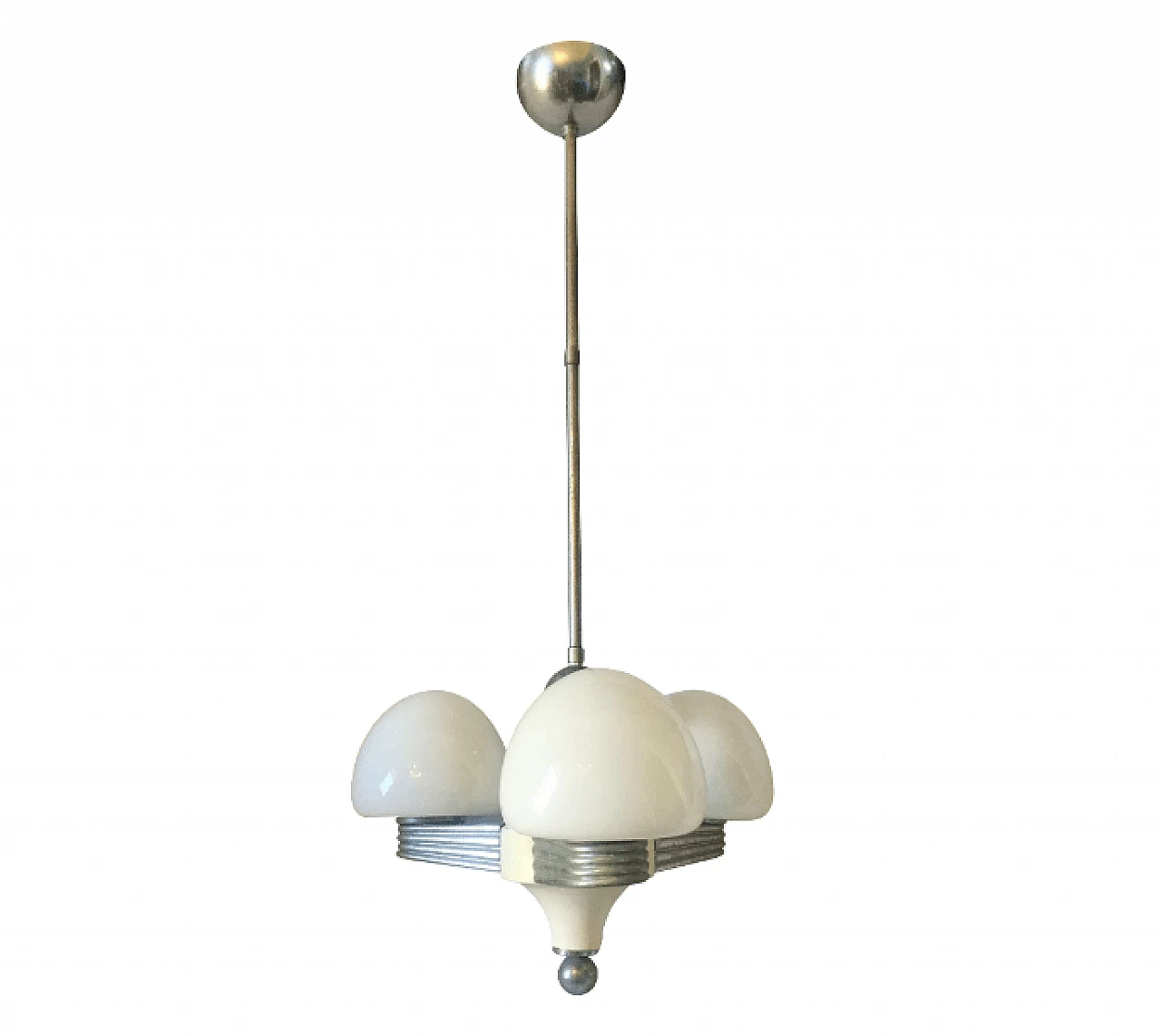 Chandelier in lacquered wood, metal and opal glass, 1930s 1