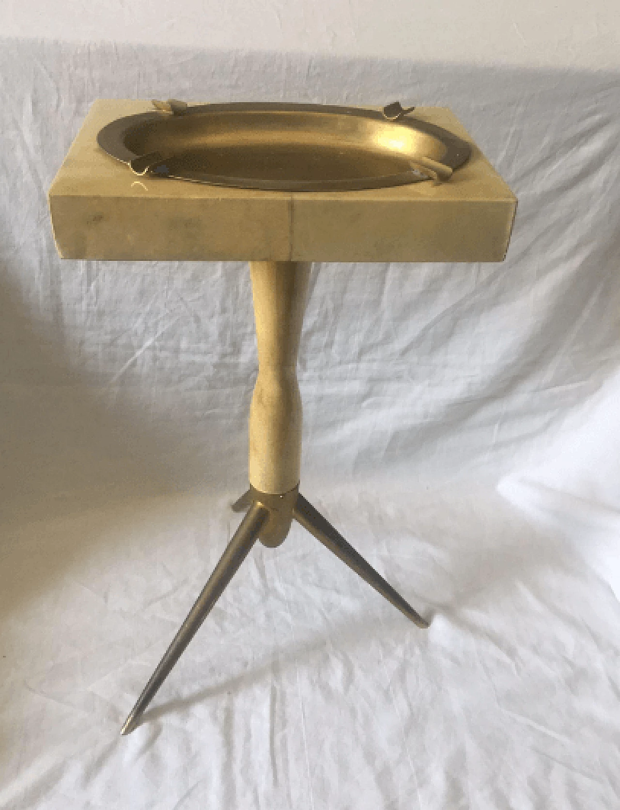 Column ashtray in wood and brass, 1950s 2