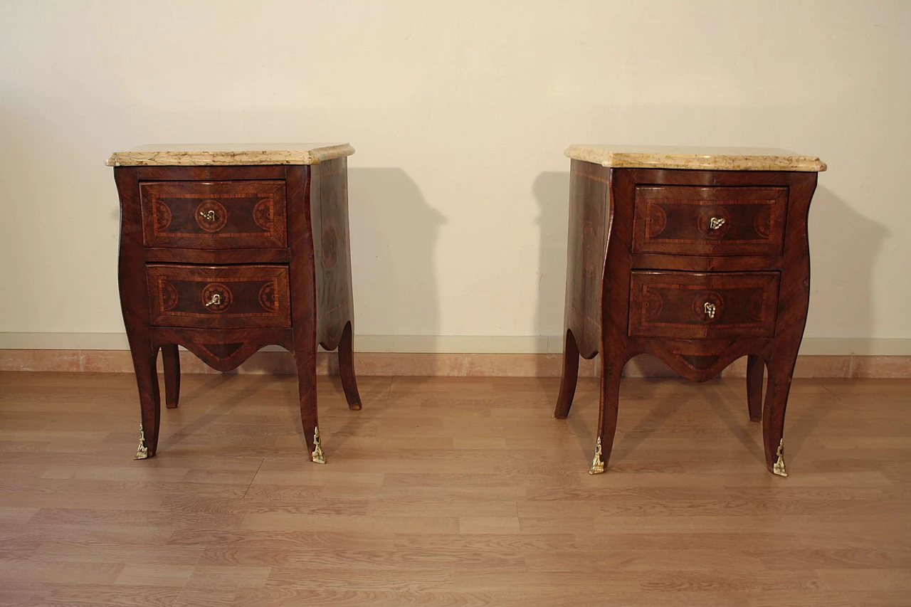 Pair of Louis XV style bedside tables in wood and briarwood, 1920s 1353916