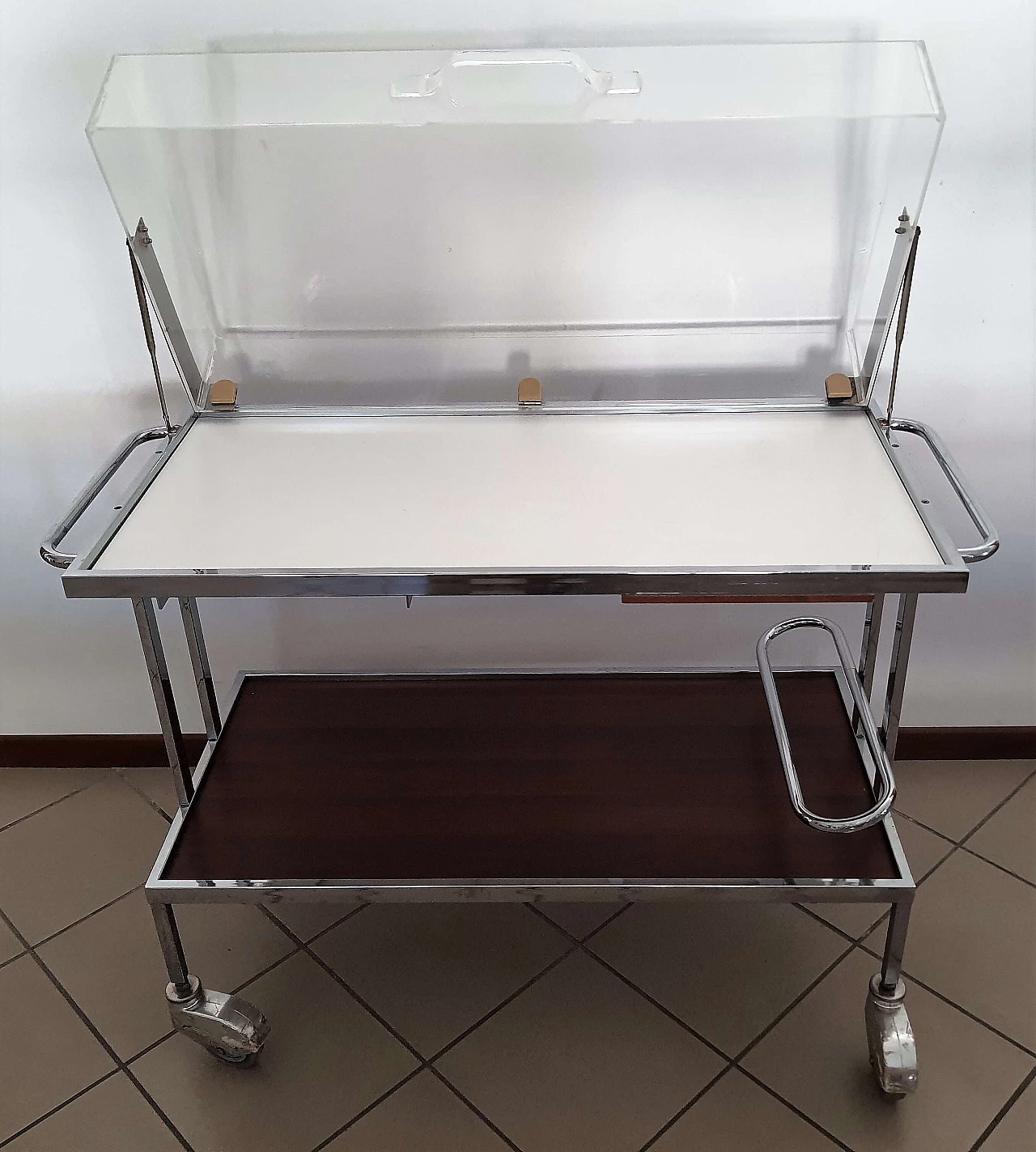 Industrial metal and plexiglass trolley, 1970s 3