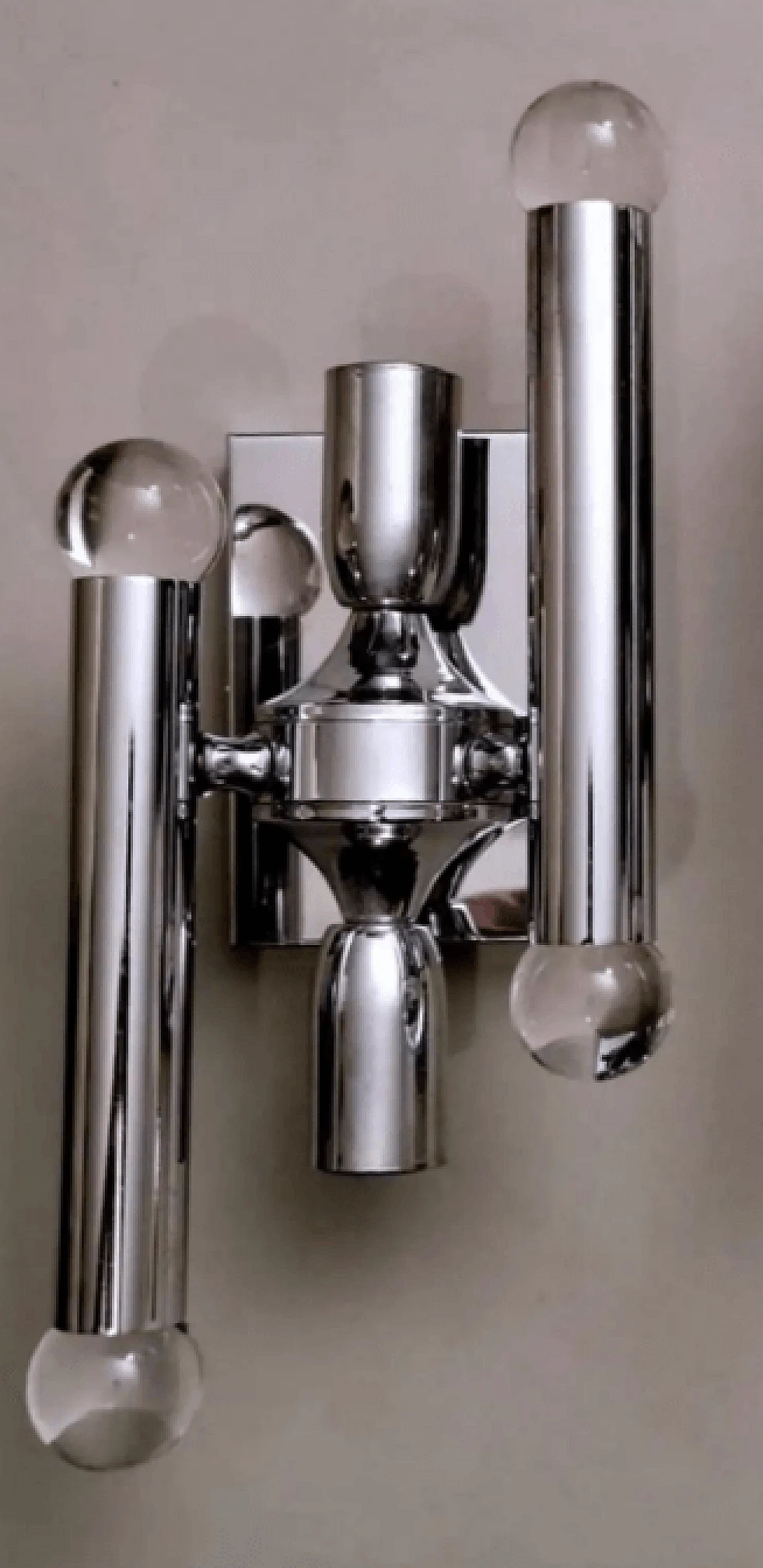 Pair of chrome-plated brass wall lights by Gaetano Sciolari, 1960s 5