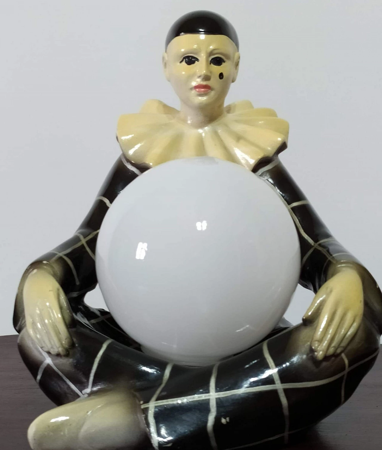 Lampada da tavolo in porcellana con Arlecchino, anni '50 1