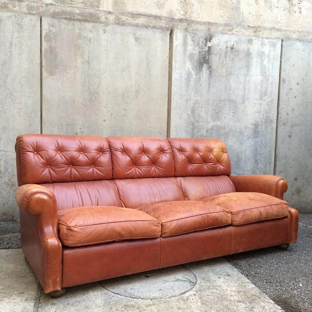 Cognac leather sofa, 1960s 1