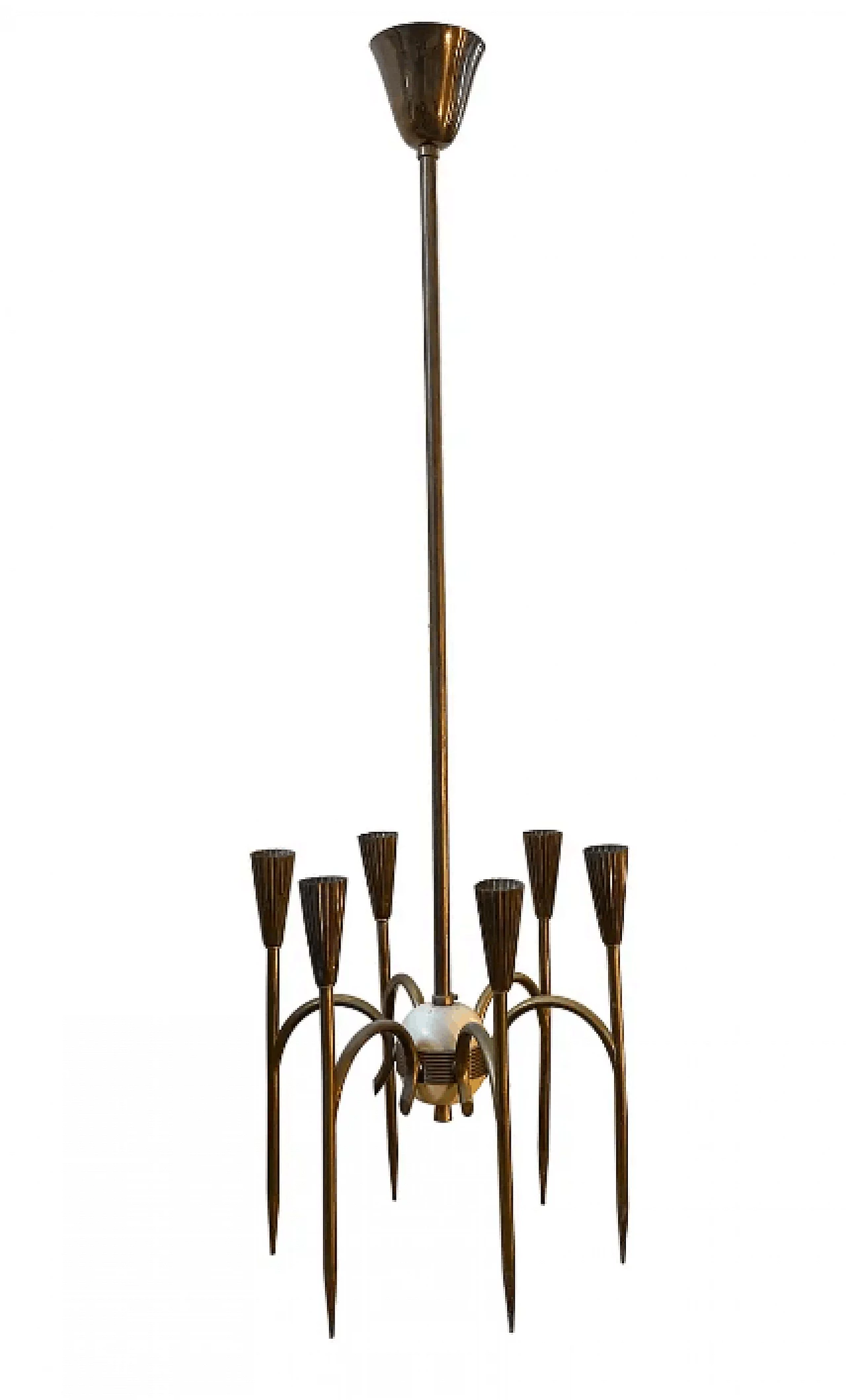 Solid brass chandelier in the style of Oscar Torlasco, 1950s 1