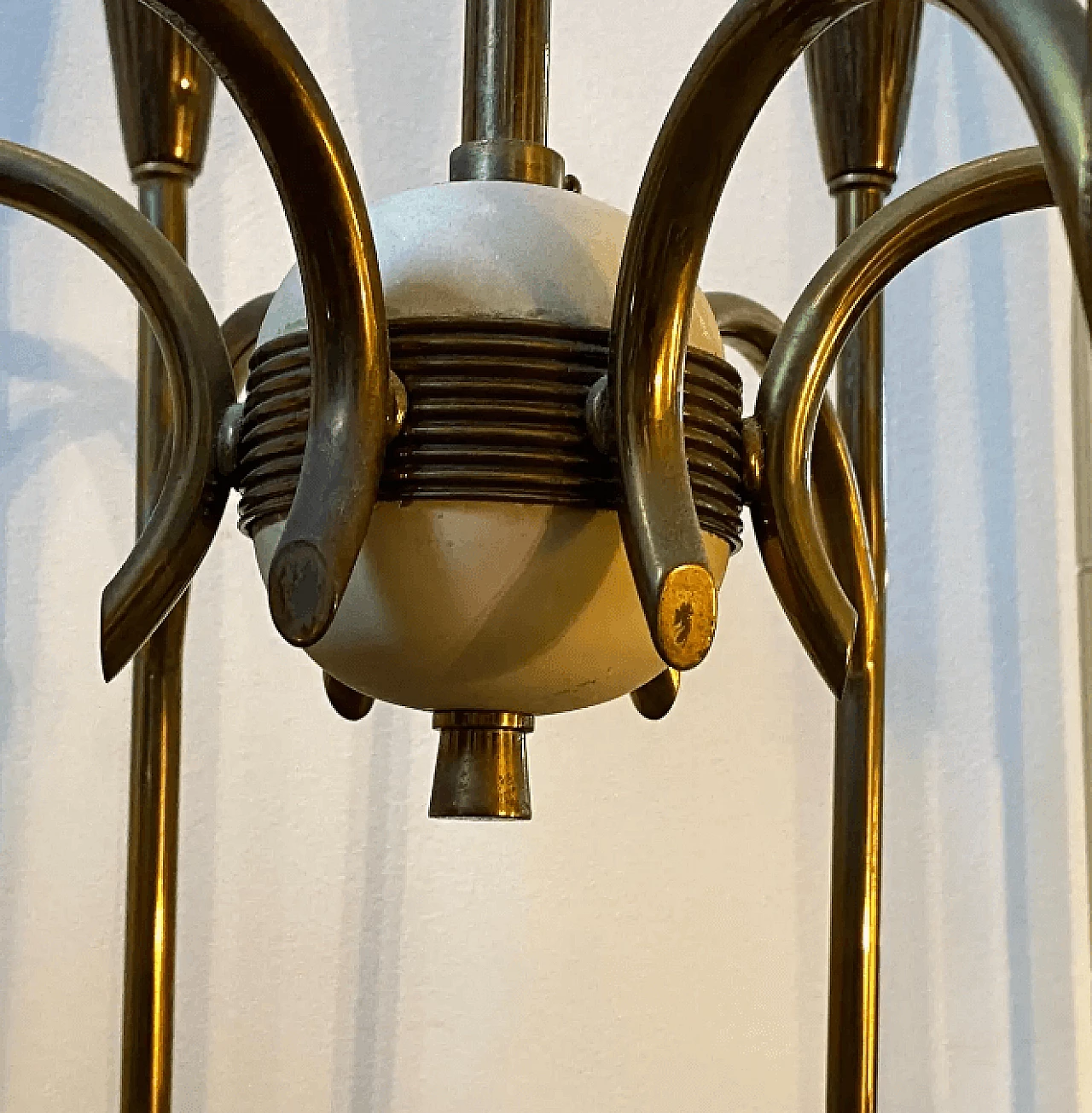 Solid brass chandelier in the style of Oscar Torlasco, 1950s 6