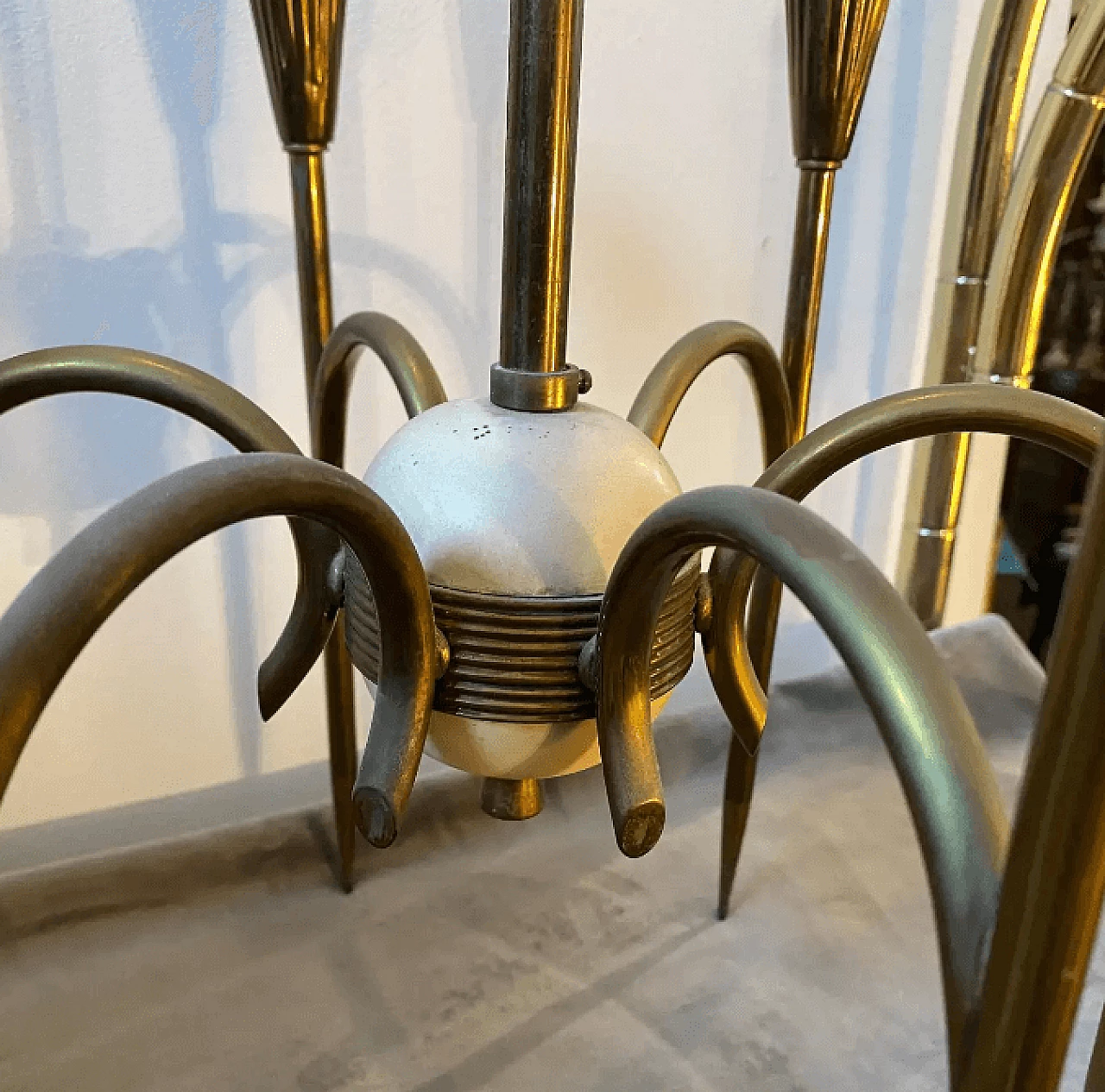 Solid brass chandelier in the style of Oscar Torlasco, 1950s 11