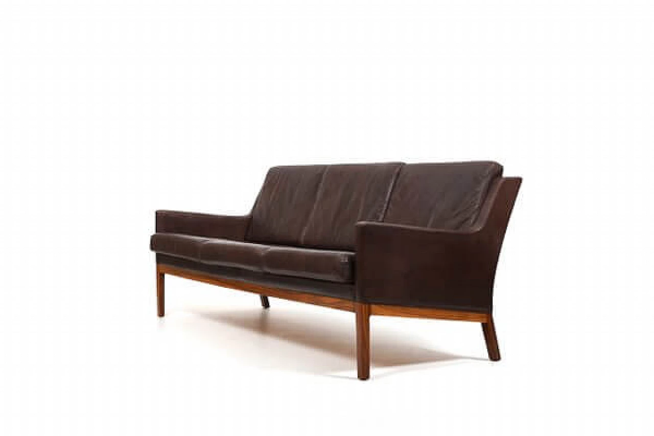 3-Seater sofa in brown leather by Kai Lyngfeldt Larsen for Søren Willadsen Møbelfabrik, 1960s 2