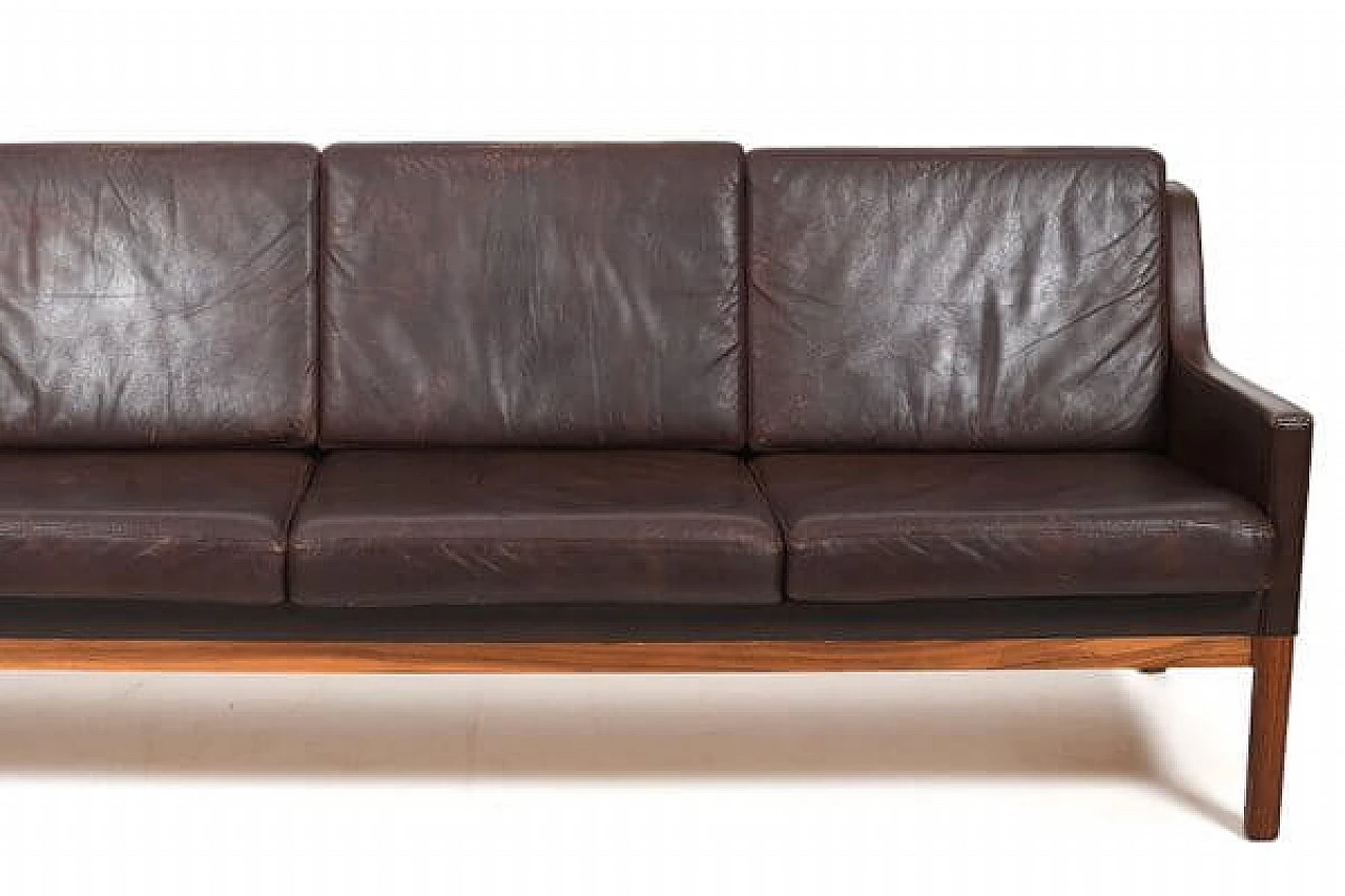 3-Seater sofa in brown leather by Kai Lyngfeldt Larsen for Søren Willadsen Møbelfabrik, 1960s 5