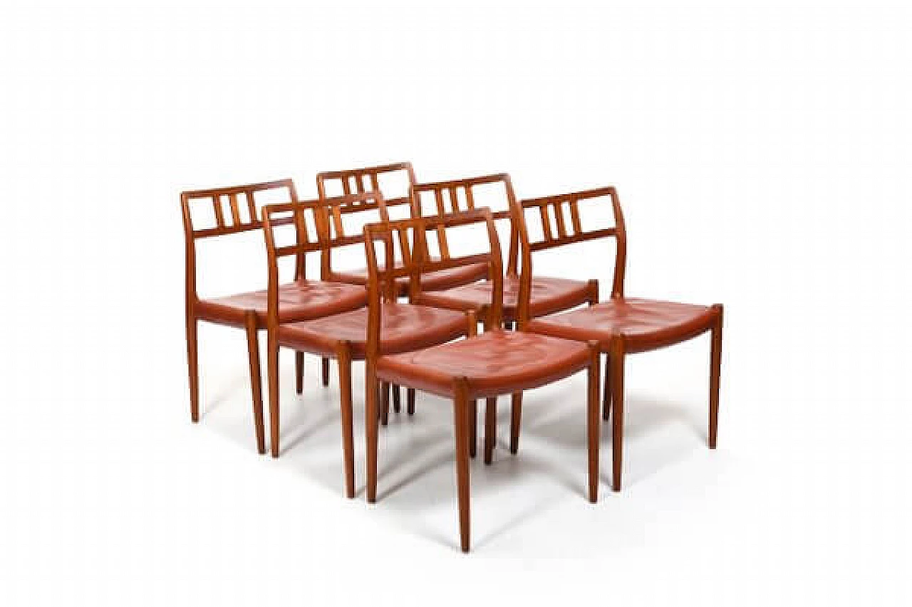 6 Teak and leather chairs by Niels Otto Møller, 1960s 1