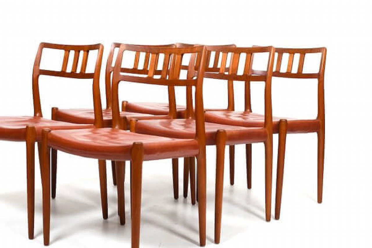 6 Teak and leather chairs by Niels Otto Møller, 1960s 2