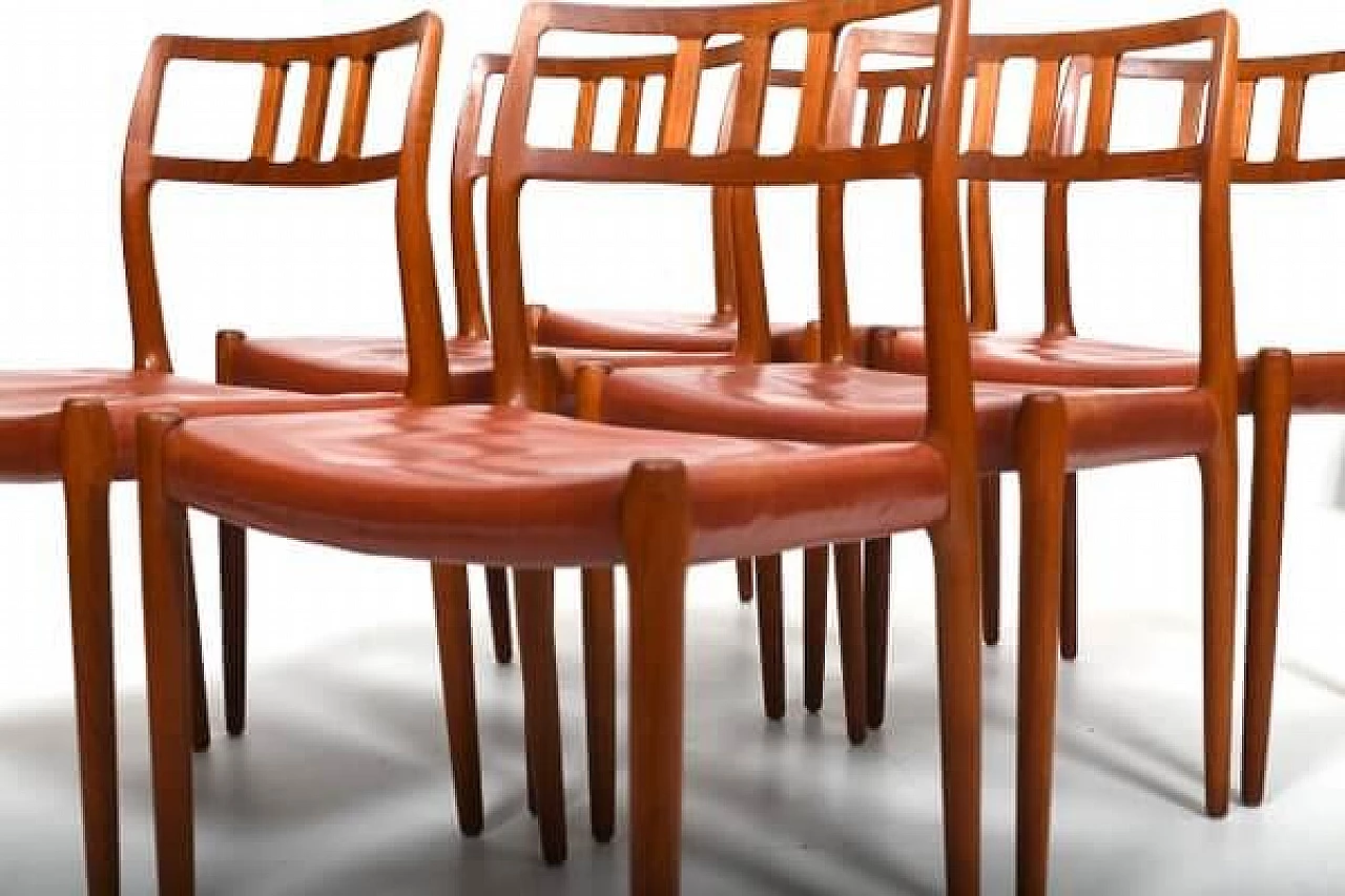 6 Teak and leather chairs by Niels Otto Møller, 1960s 3