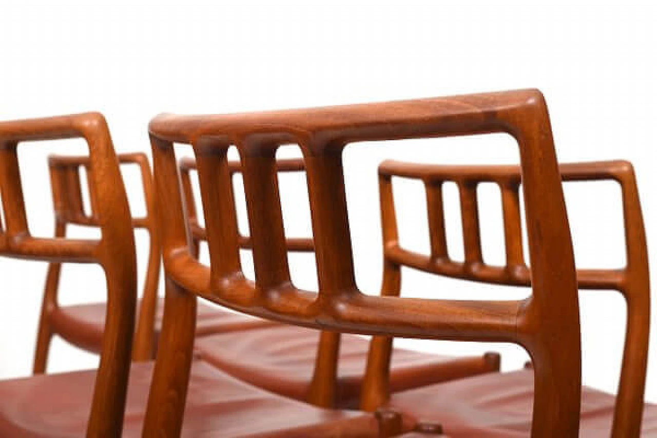 6 Teak and leather chairs by Niels Otto Møller, 1960s 5