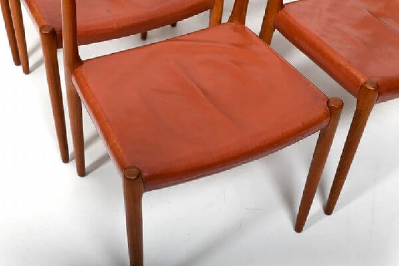 6 Teak and leather chairs by Niels Otto Møller, 1960s 7