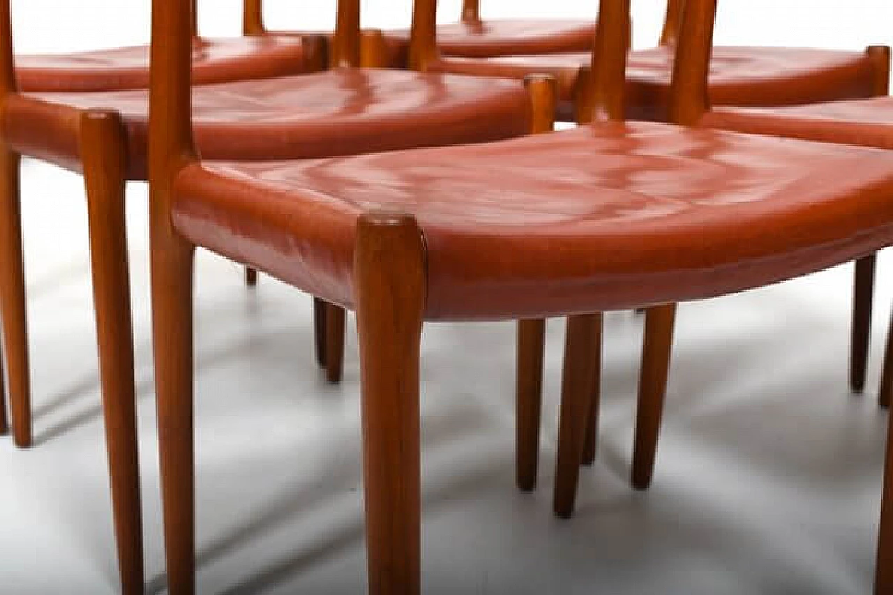 6 Teak and leather chairs by Niels Otto Møller, 1960s 8