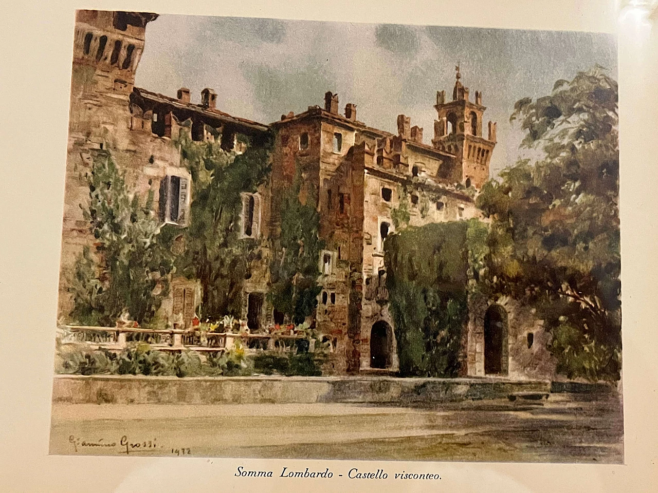 Giannino Grossi, Castello visconteo di Somma Lombardo, stampa a colori, 1932 2