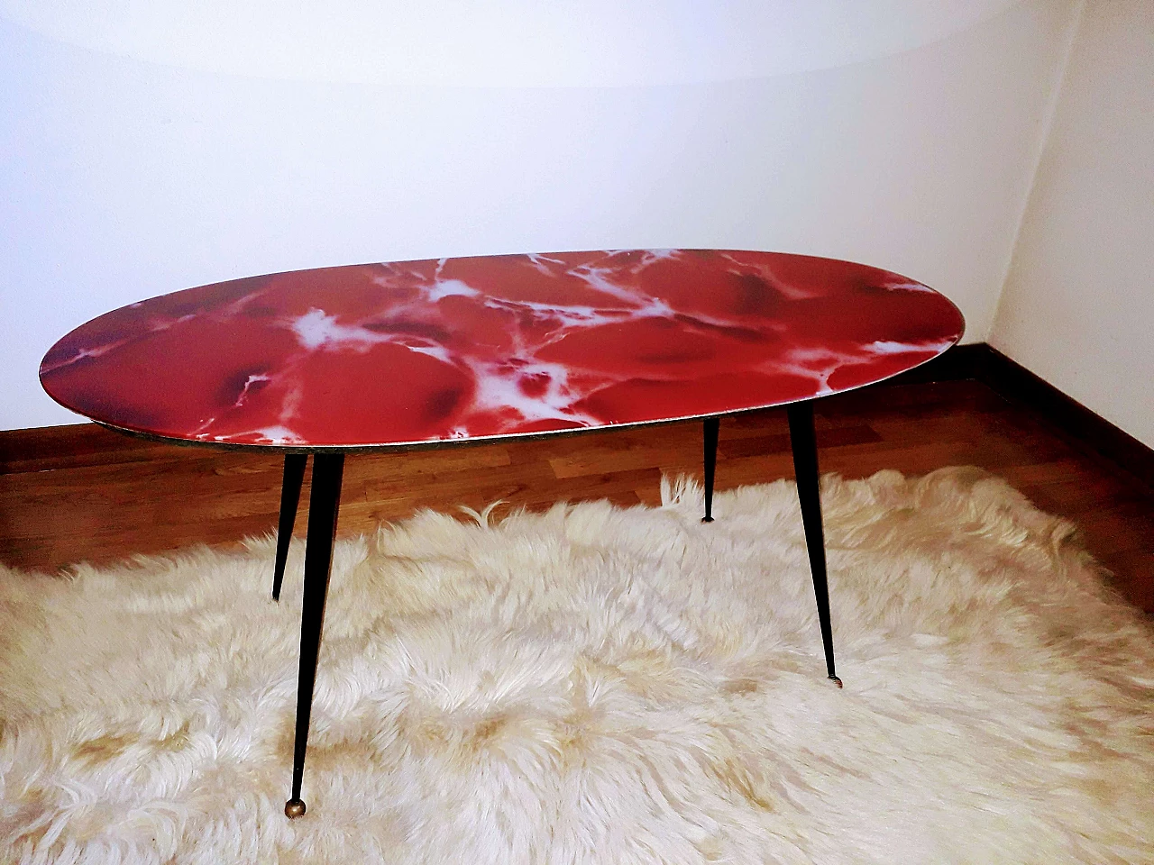 Oval coffee table with back-painted glass top, 1970s 2