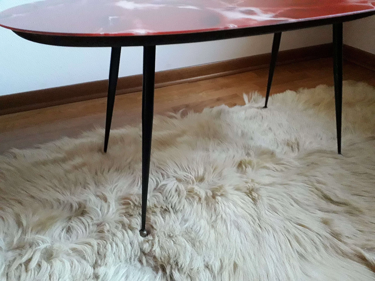 Oval coffee table with back-painted glass top, 1970s 8