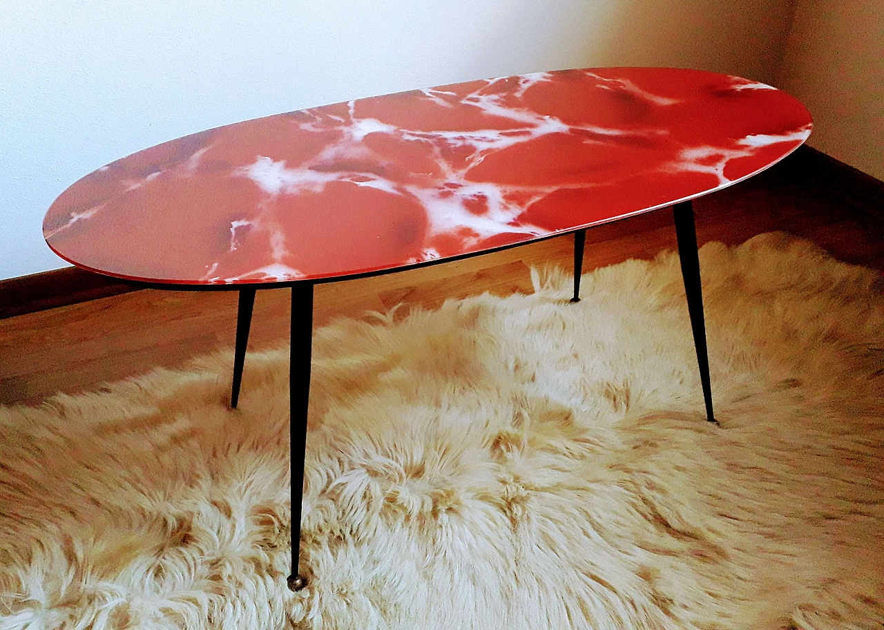 Oval coffee table with back-painted glass top, 1970s 10