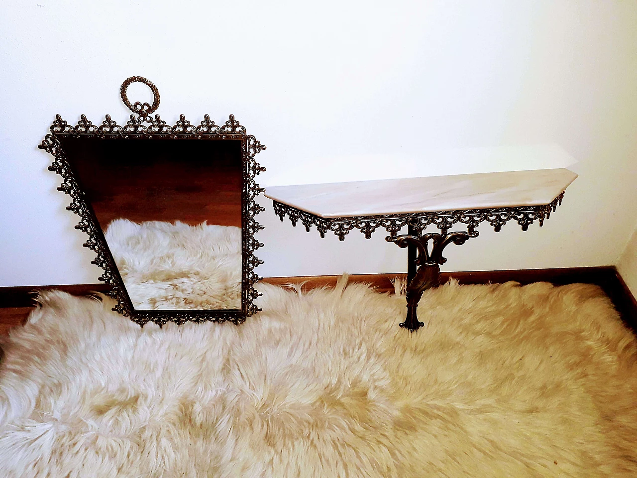 Console table and mirror with marble top, 1950s 8