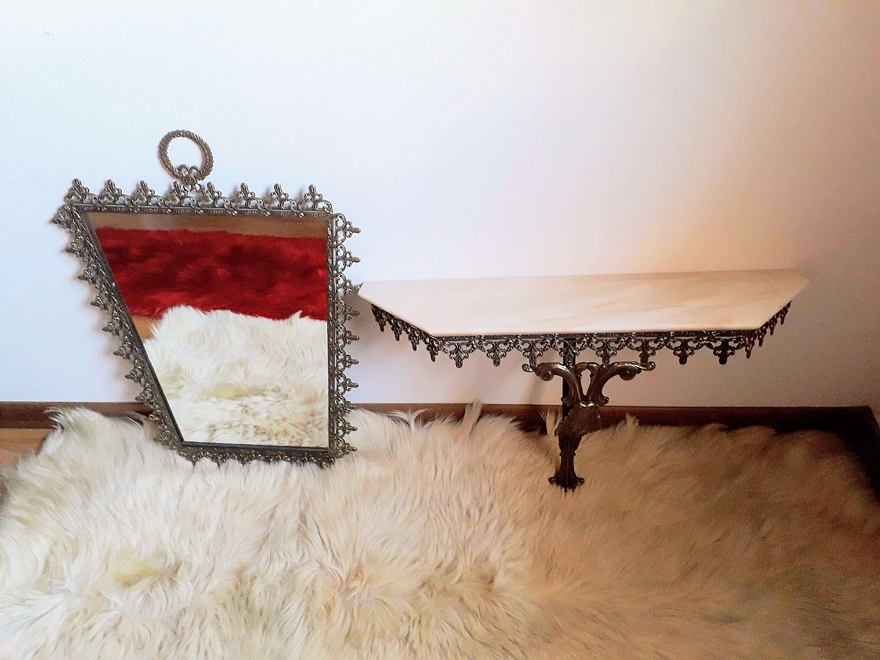 Console table and mirror with marble top, 1950s 9