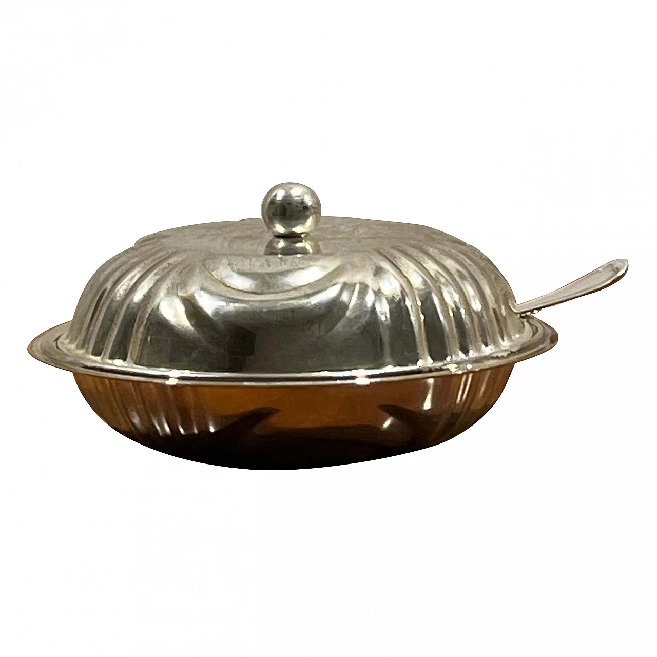 Silver-plated bowl with lid and spoon, 1940s 7