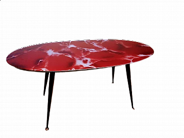 Oval coffee table with back-painted glass top, 1970s