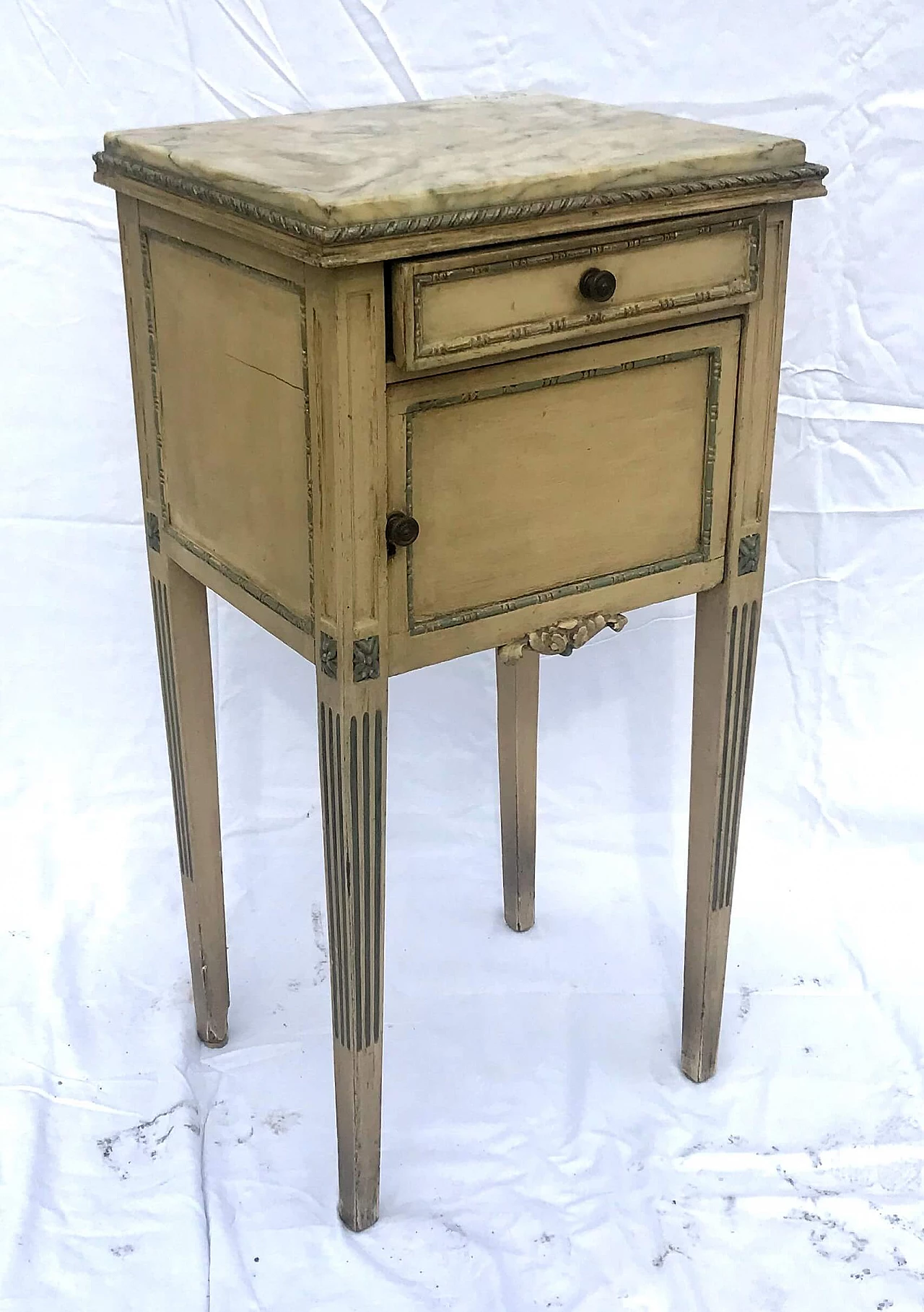 Marble Louis XVI bedside table with drawer, 20th century 1