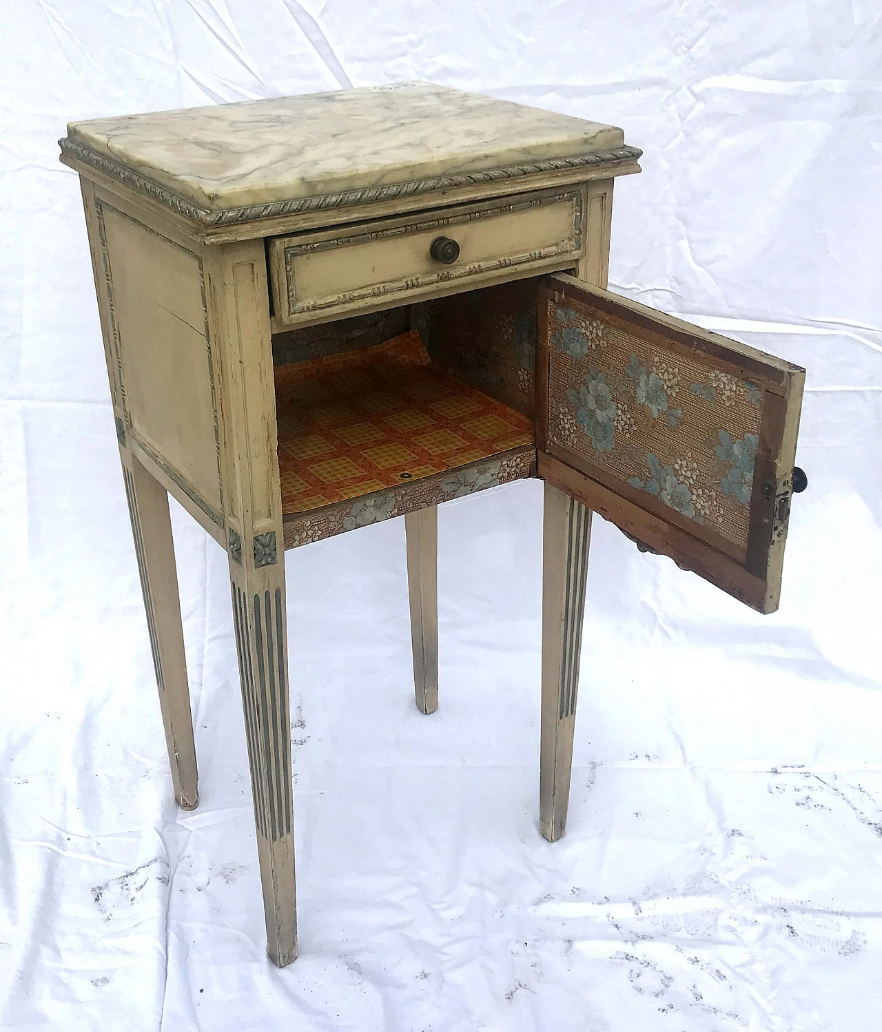 Marble Louis XVI bedside table with drawer, 20th century 2