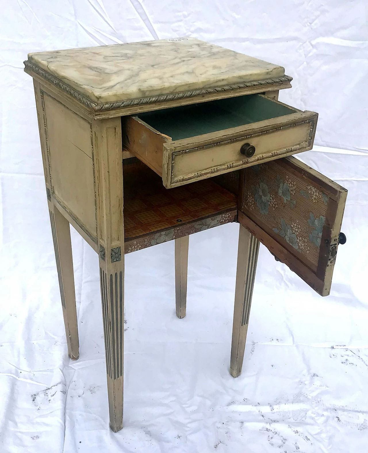 Marble Louis XVI bedside table with drawer, 20th century 3