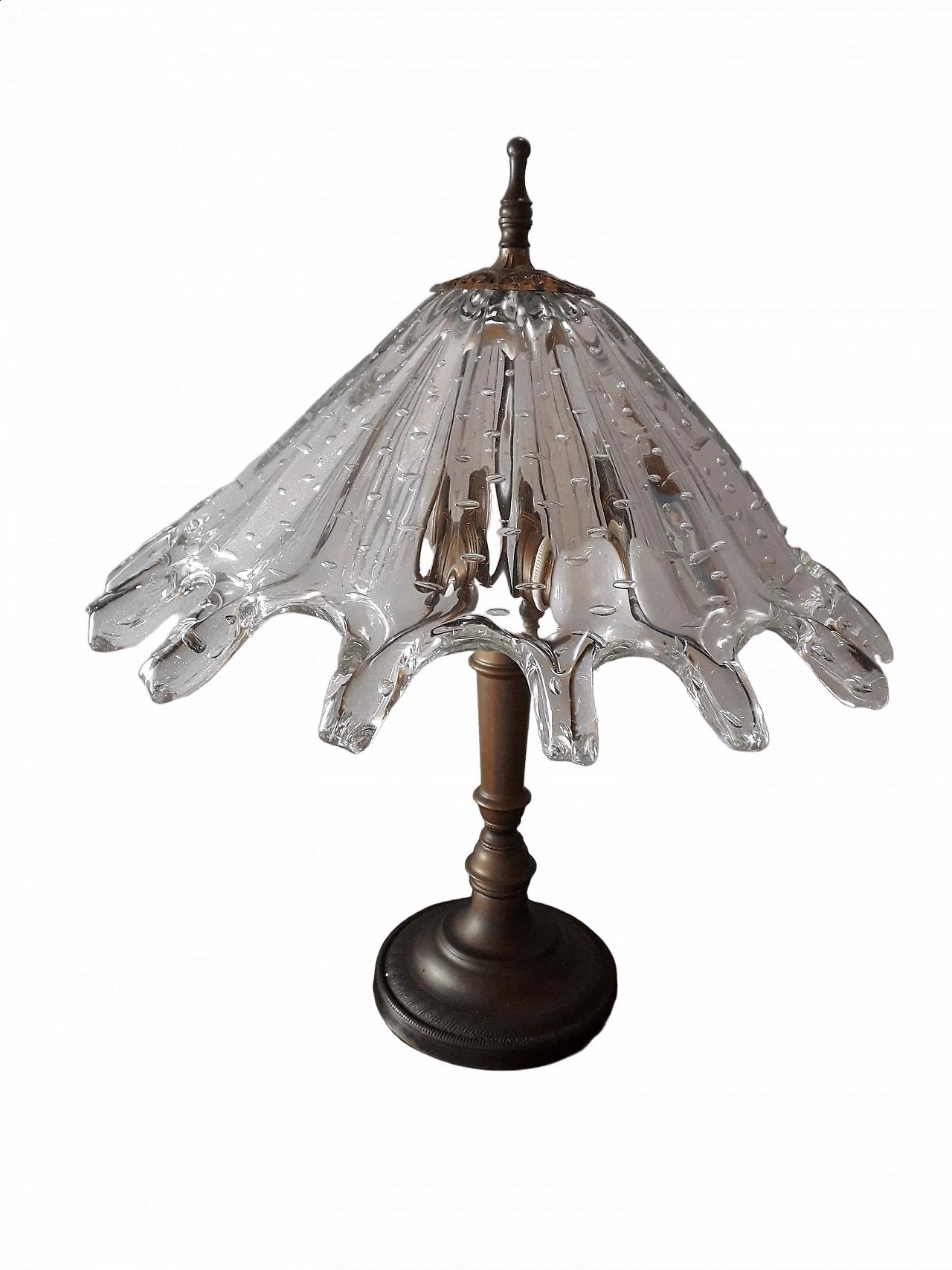 Lampada da tavolo in ottone e vetro di Murano, anni '40 10