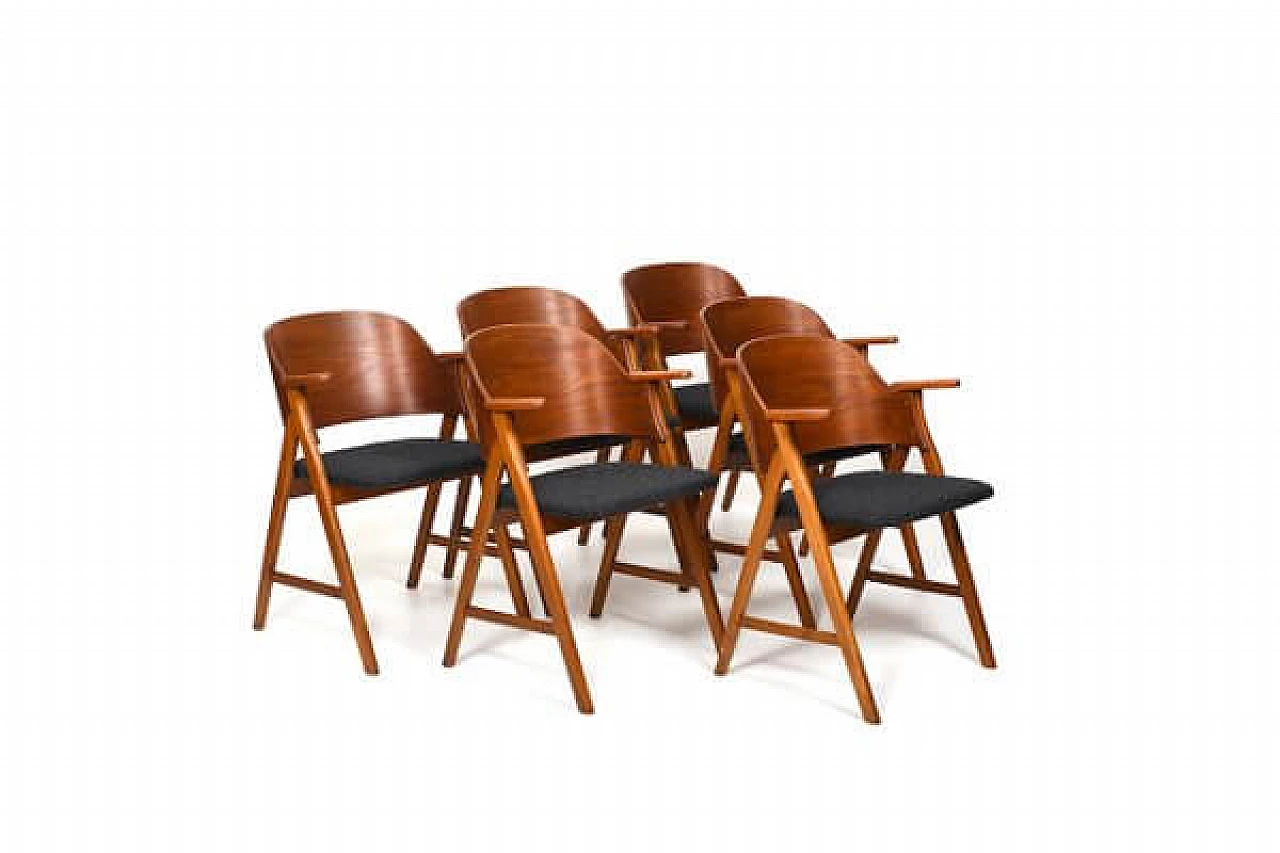 6 Danish teak and oak shell chairs, 1950s 1