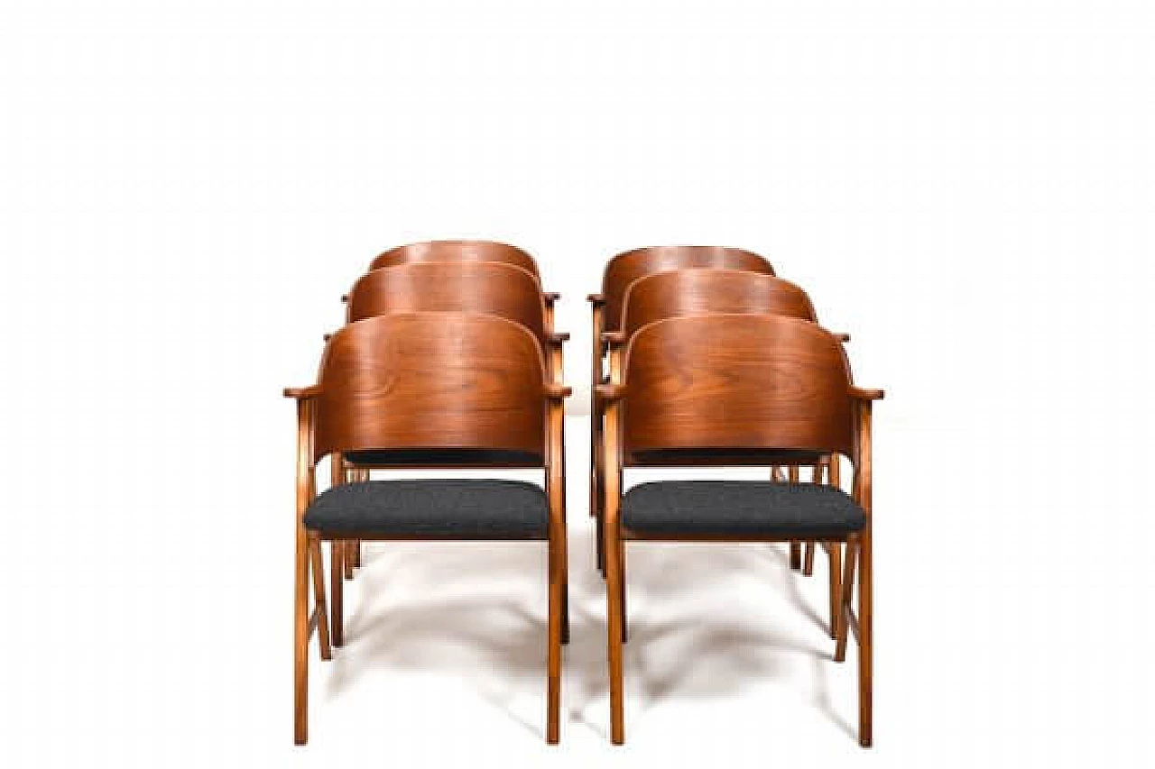 6 Danish teak and oak shell chairs, 1950s 2