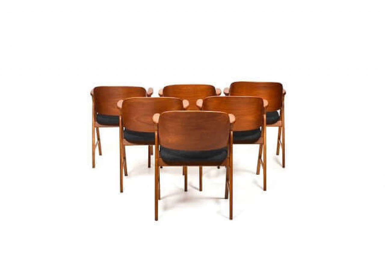 6 Danish teak and oak shell chairs, 1950s 10