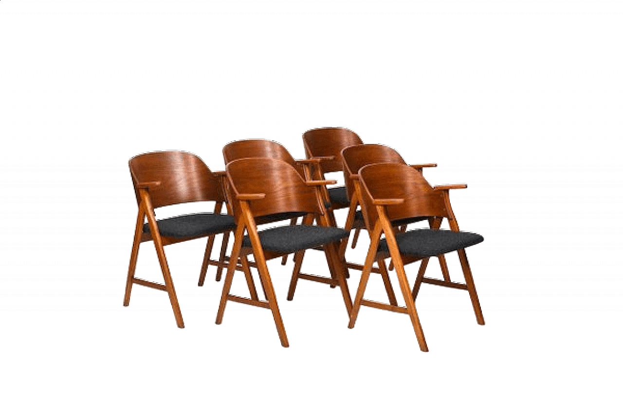 6 Danish teak and oak shell chairs, 1950s 12