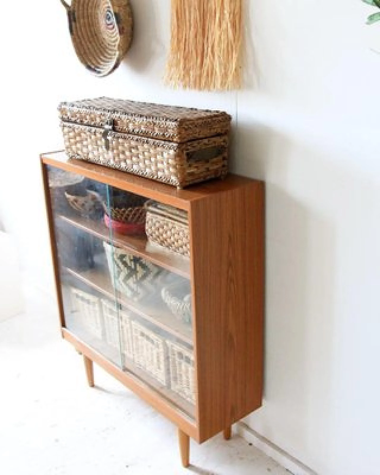 Wooden bookcase with sliding glass doors, 1960s 3