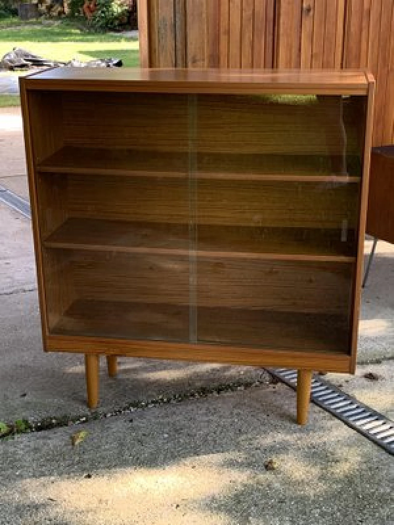 Wooden bookcase with sliding glass doors, 1960s 8