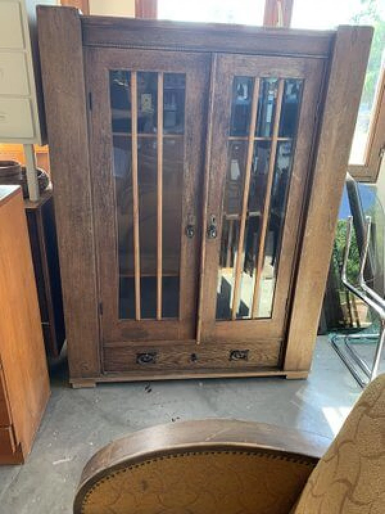 Oak closet with glass doors, early 20th century 6