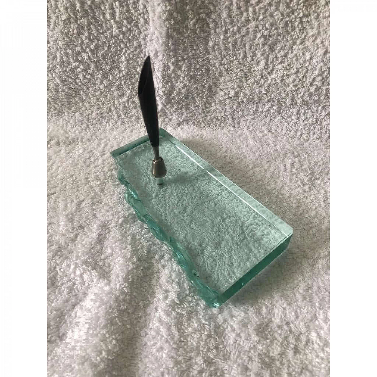 Frosted Murano glass desk pen holder in the style of Fontana Arte, 1950s 5