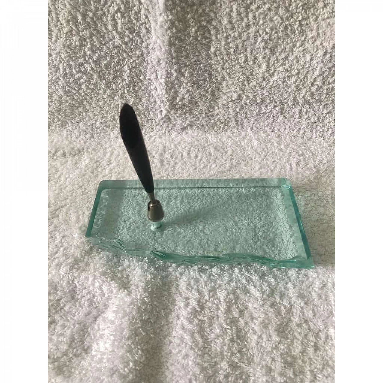 Frosted Murano glass desk pen holder in the style of Fontana Arte, 1950s 13