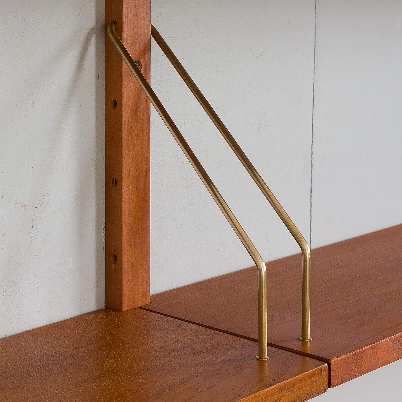 Two-bay teak wall with cabinet and modular shelves in Poul Cadovius style, 1960s 11