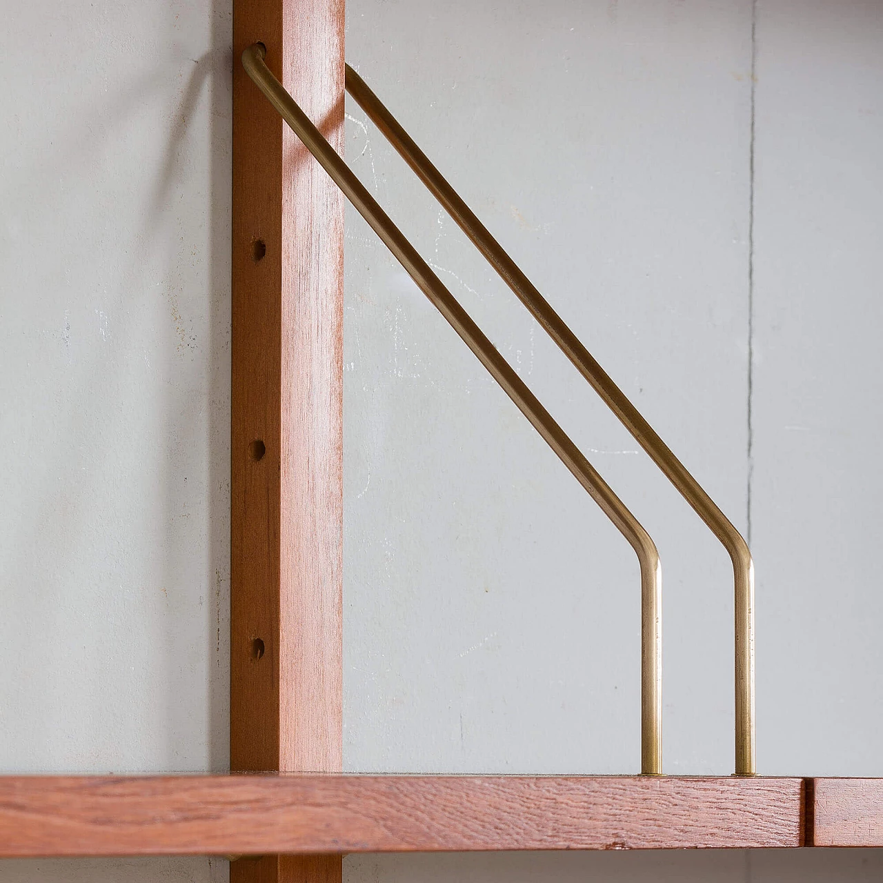 Two-bay teak wall with cabinet and modular shelves in Poul Cadovius style, 1960s 14