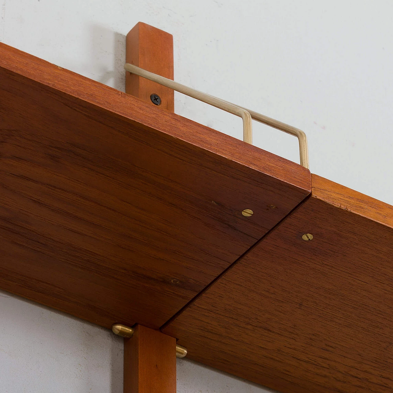 Two-bay teak wall with cabinet and modular shelves in Poul Cadovius style, 1960s 16