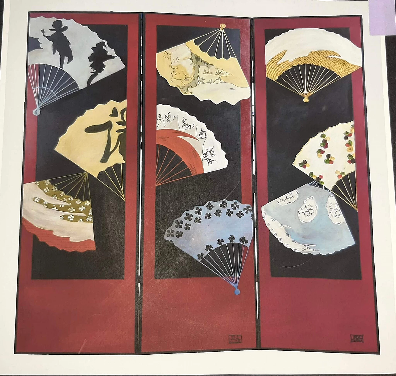 Three-panel screen with fans 1