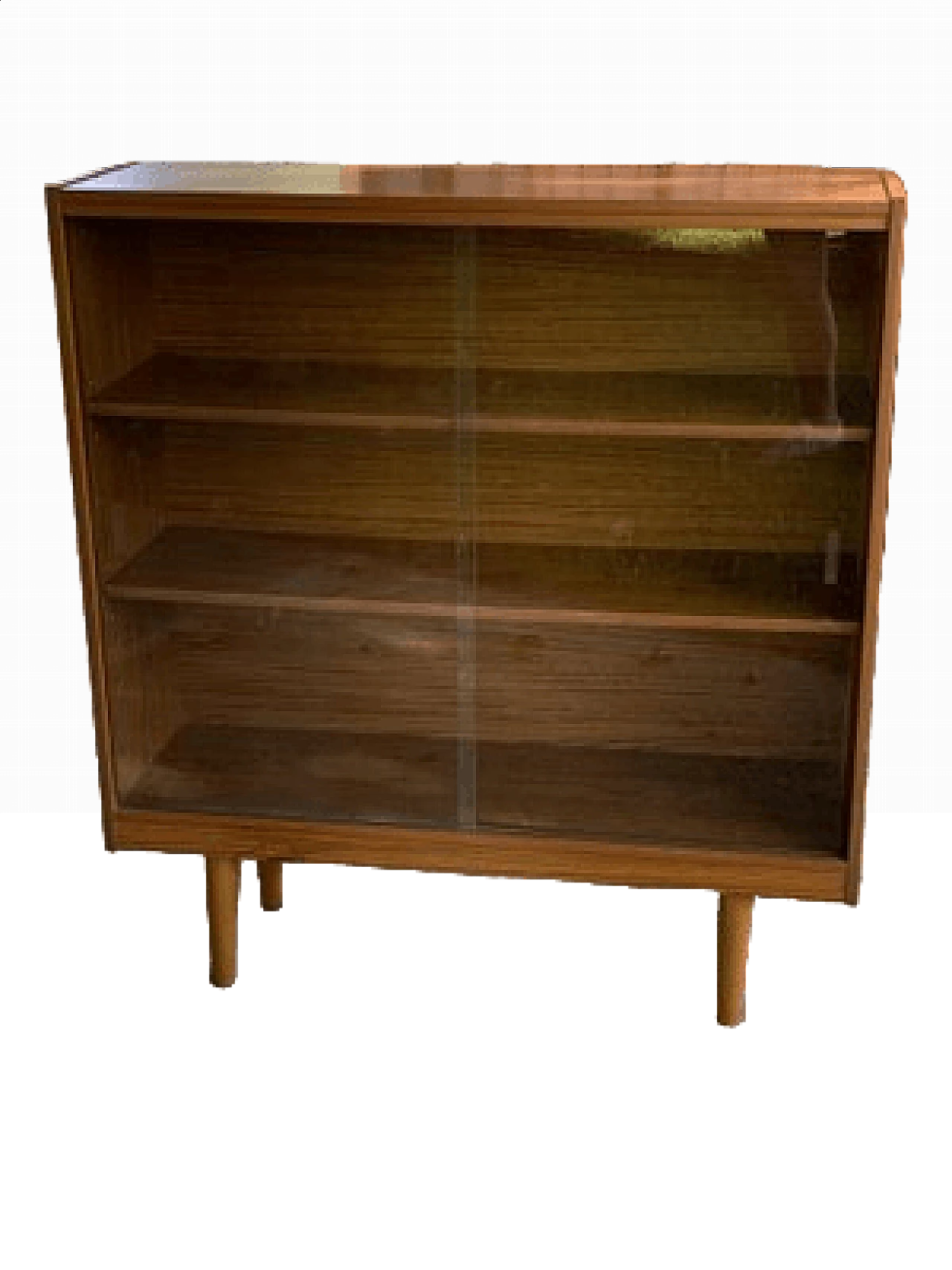 Wooden bookcase with sliding glass doors, 1960s 9