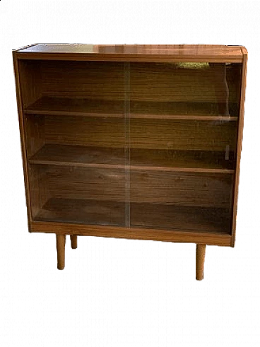 Wooden bookcase with sliding glass doors, 1960s