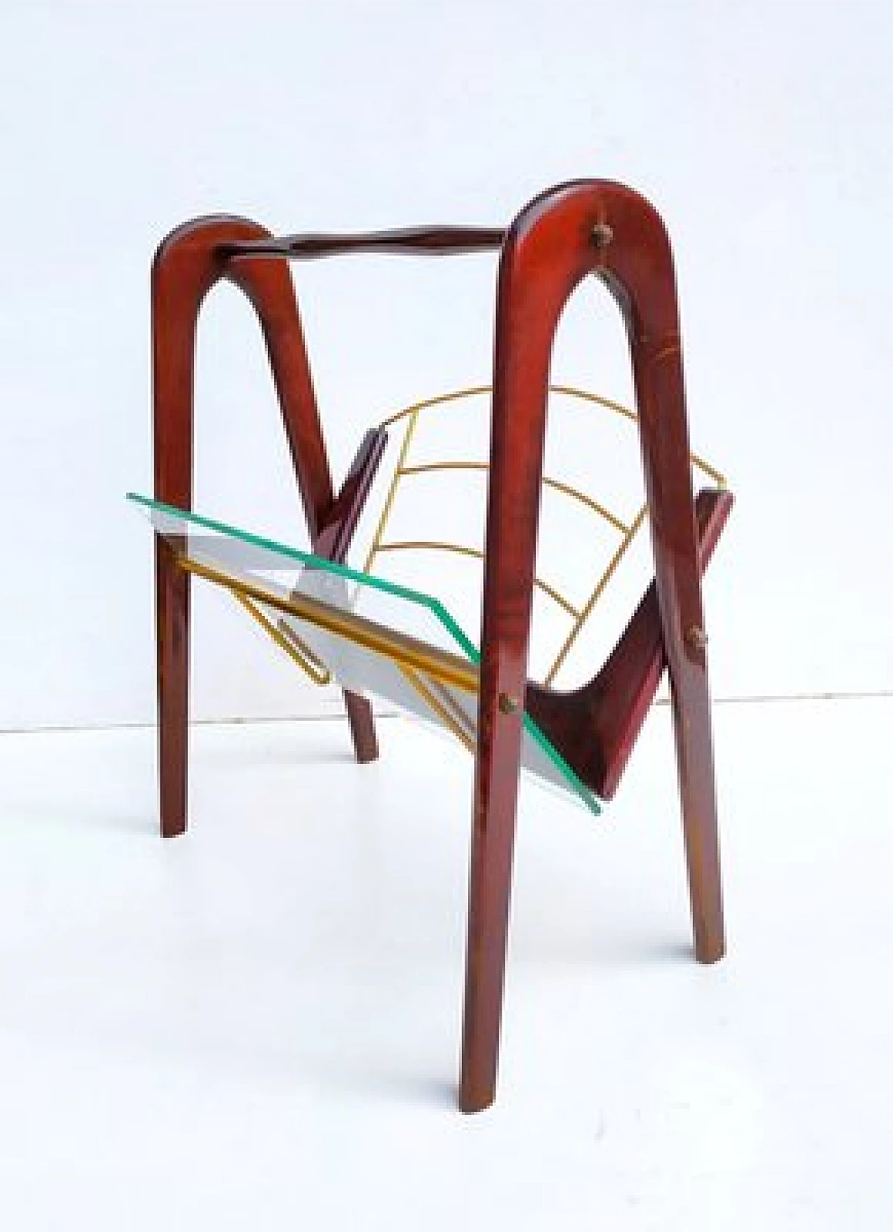 Wood and glass magazine rack by Cesare Lacca, 1950s 1