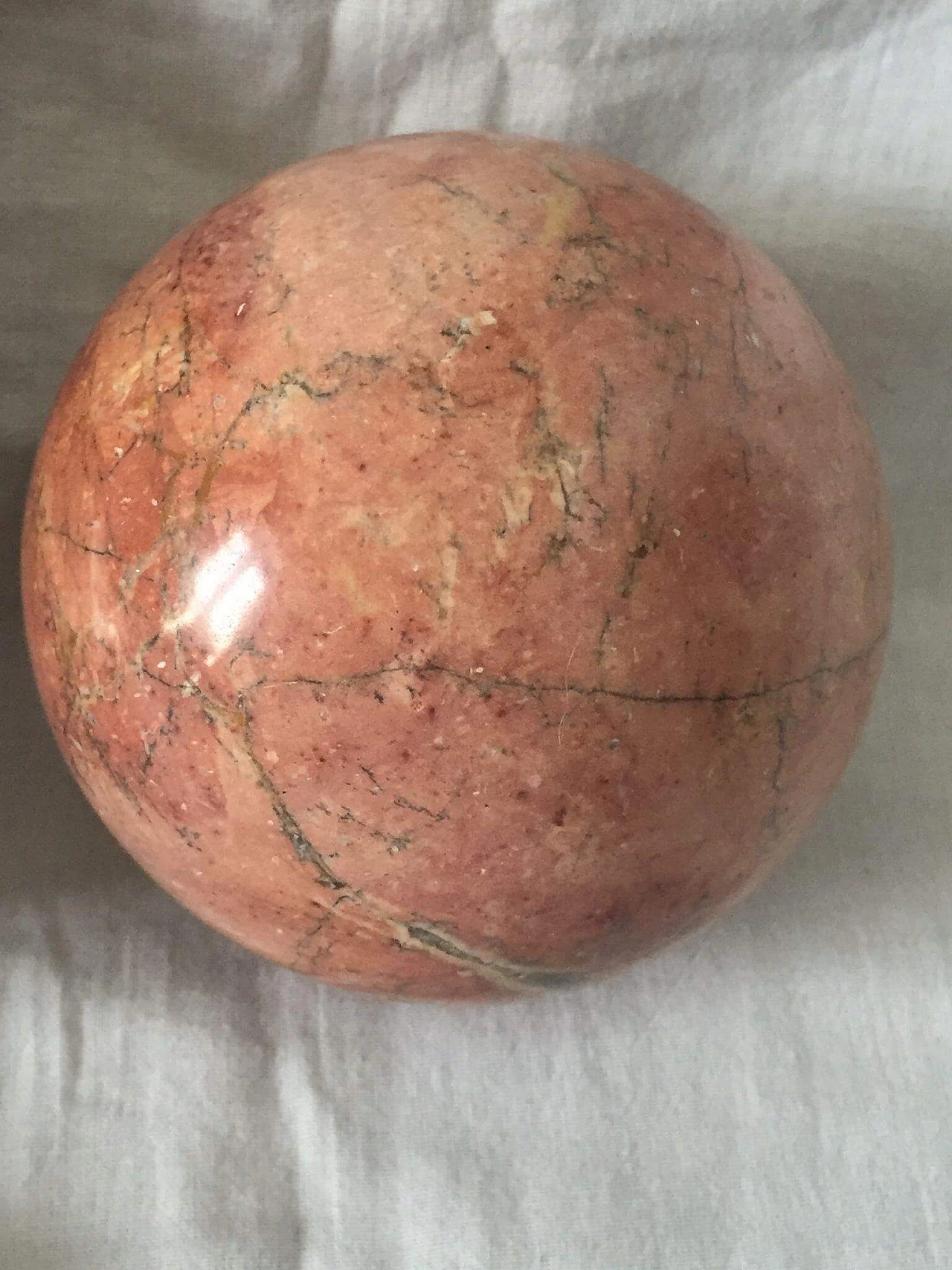 Pair of marble objects in the shape of a sphere and obelisk, 1940s 2