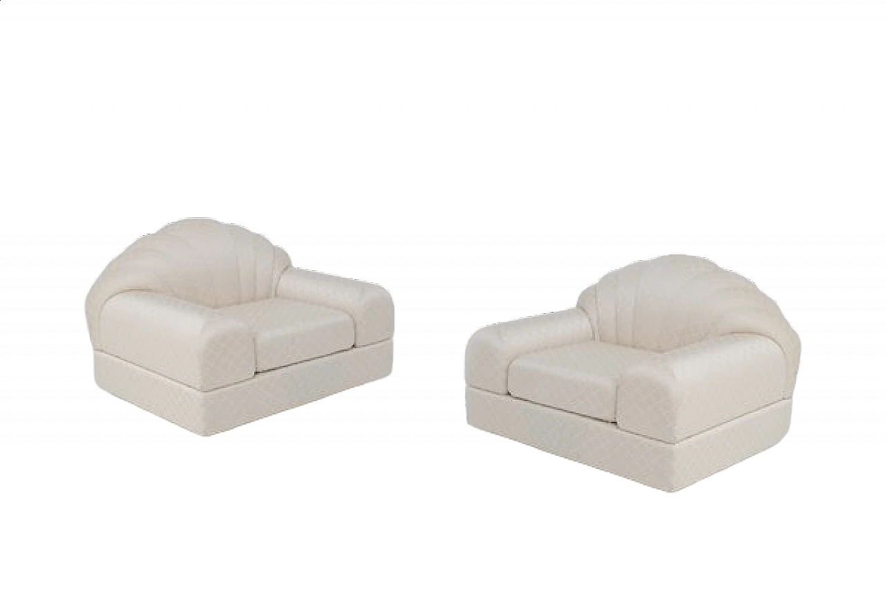 Pair of white armchairs by Alain Delon for Maison Jansen, 1970s 12