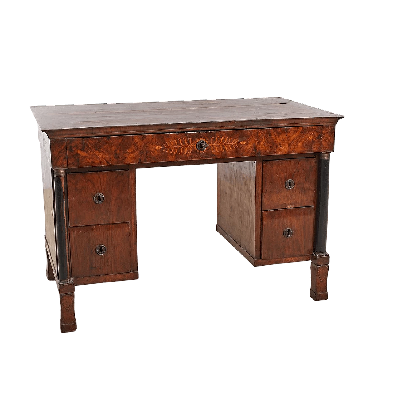 Empire-style panelled and inlaid wooden center desk, 19th century 16
